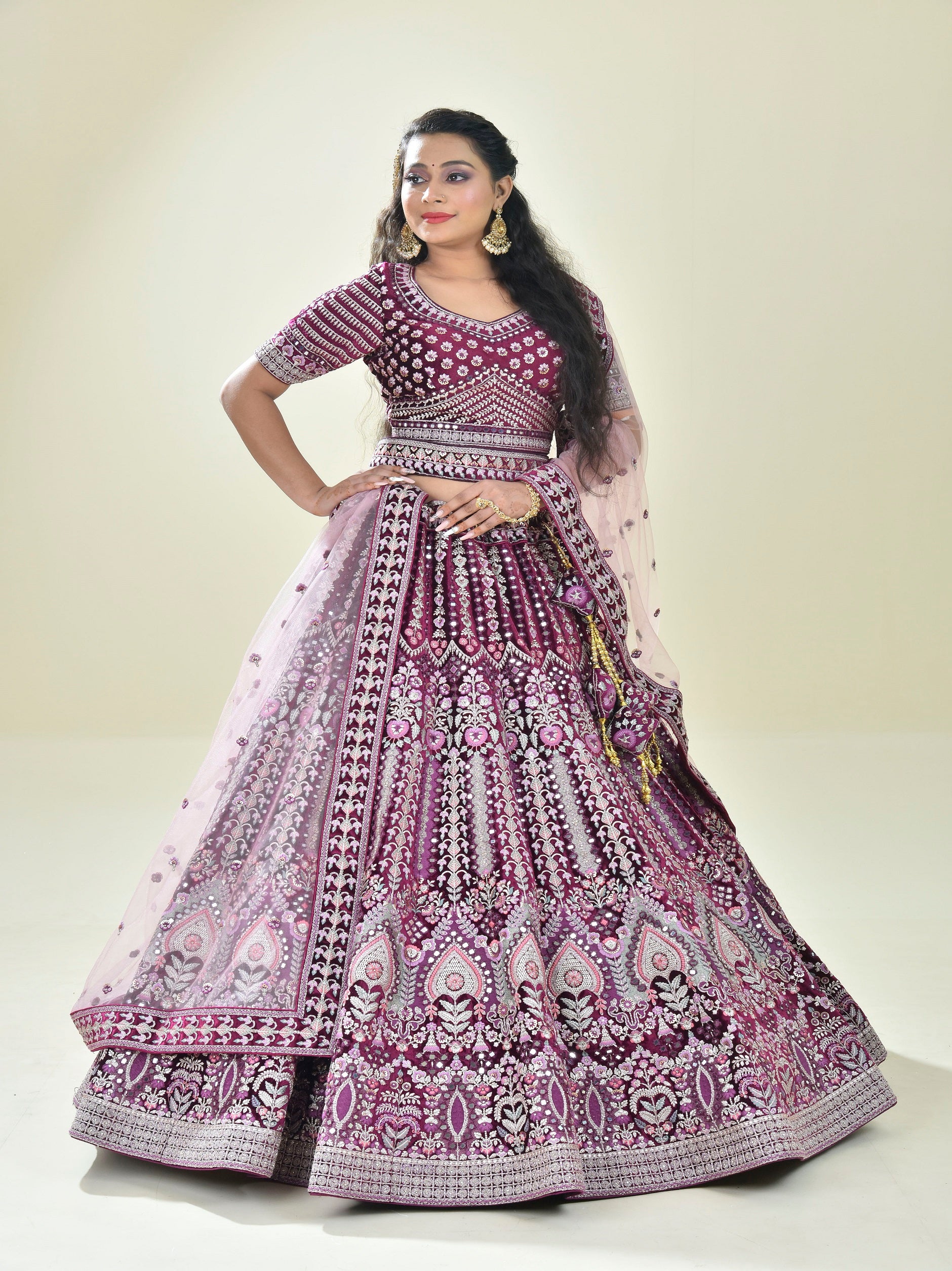 halfsaree collection with bridal, bridesmaid, partywear, banarasi, girlish lehengas with different color collection.