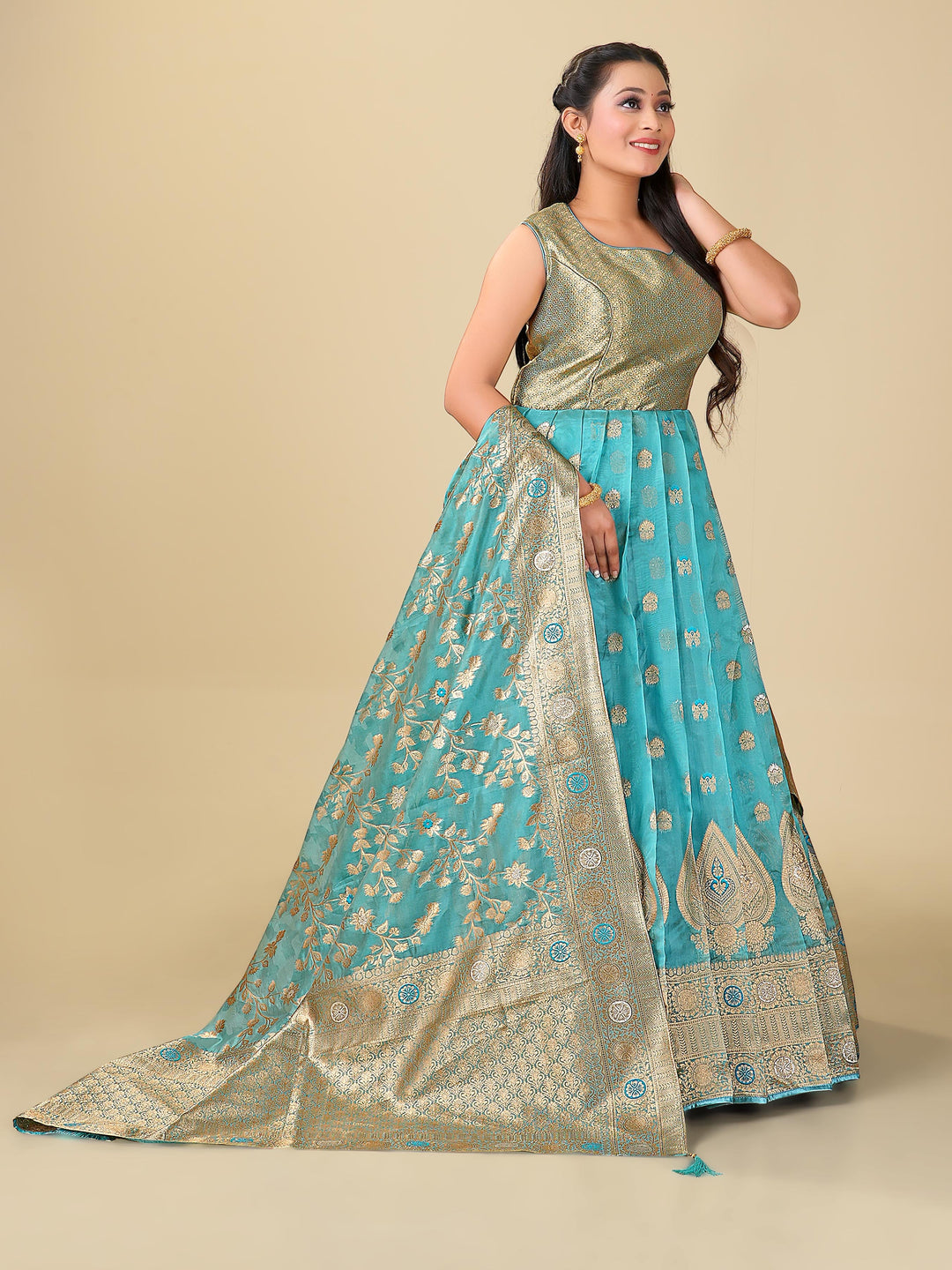 banarasi silk gown by half saree studio