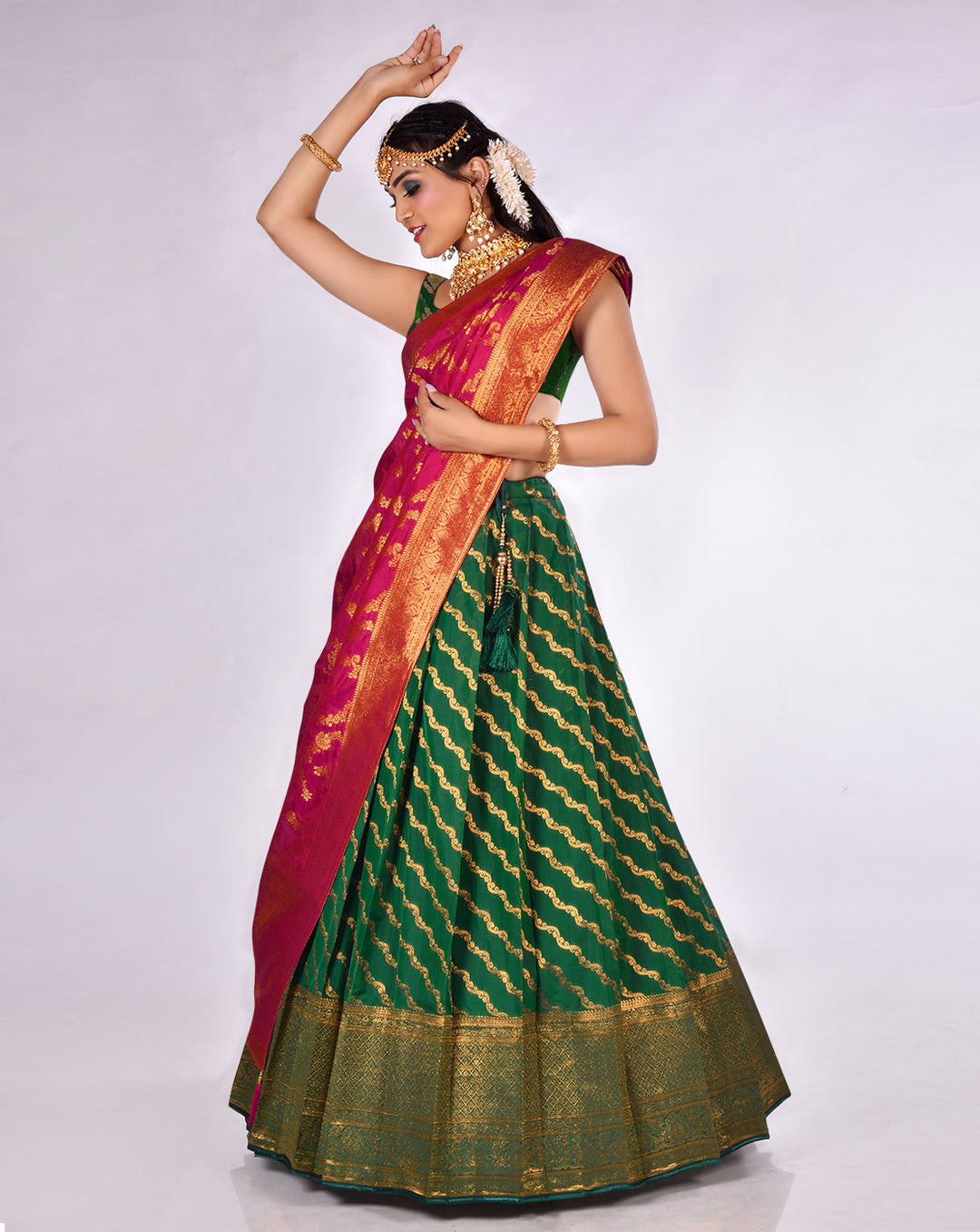 Green Banarasi Silk Lehenga 