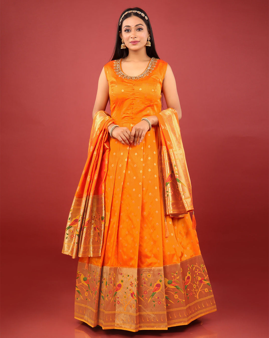 Gold Banarasi Silk Gown 