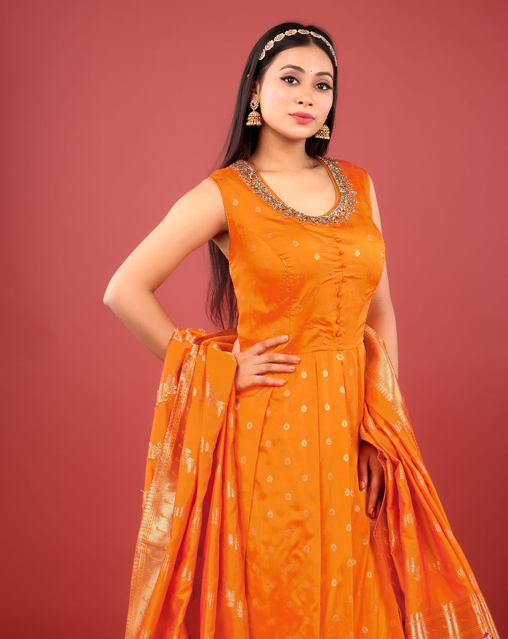 Gold Banarasi Silk Gown 