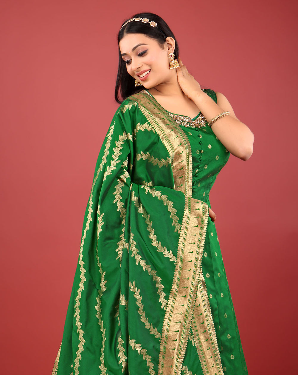 Green Banarasi Silk Gown 