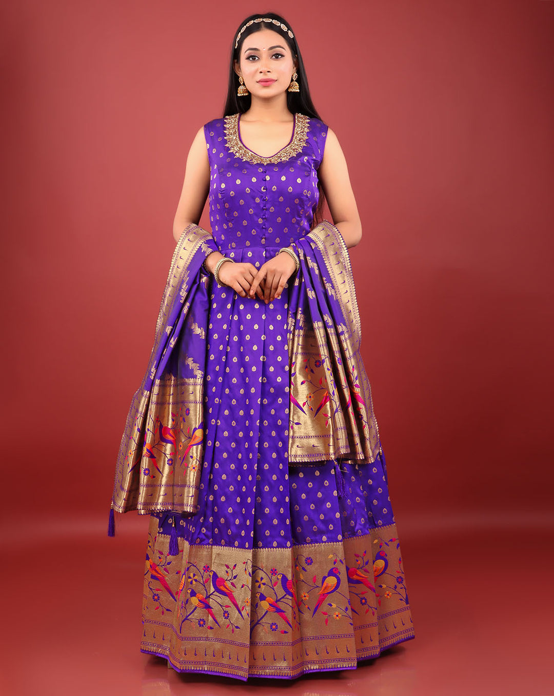 Purple Banarasi Silk Gown