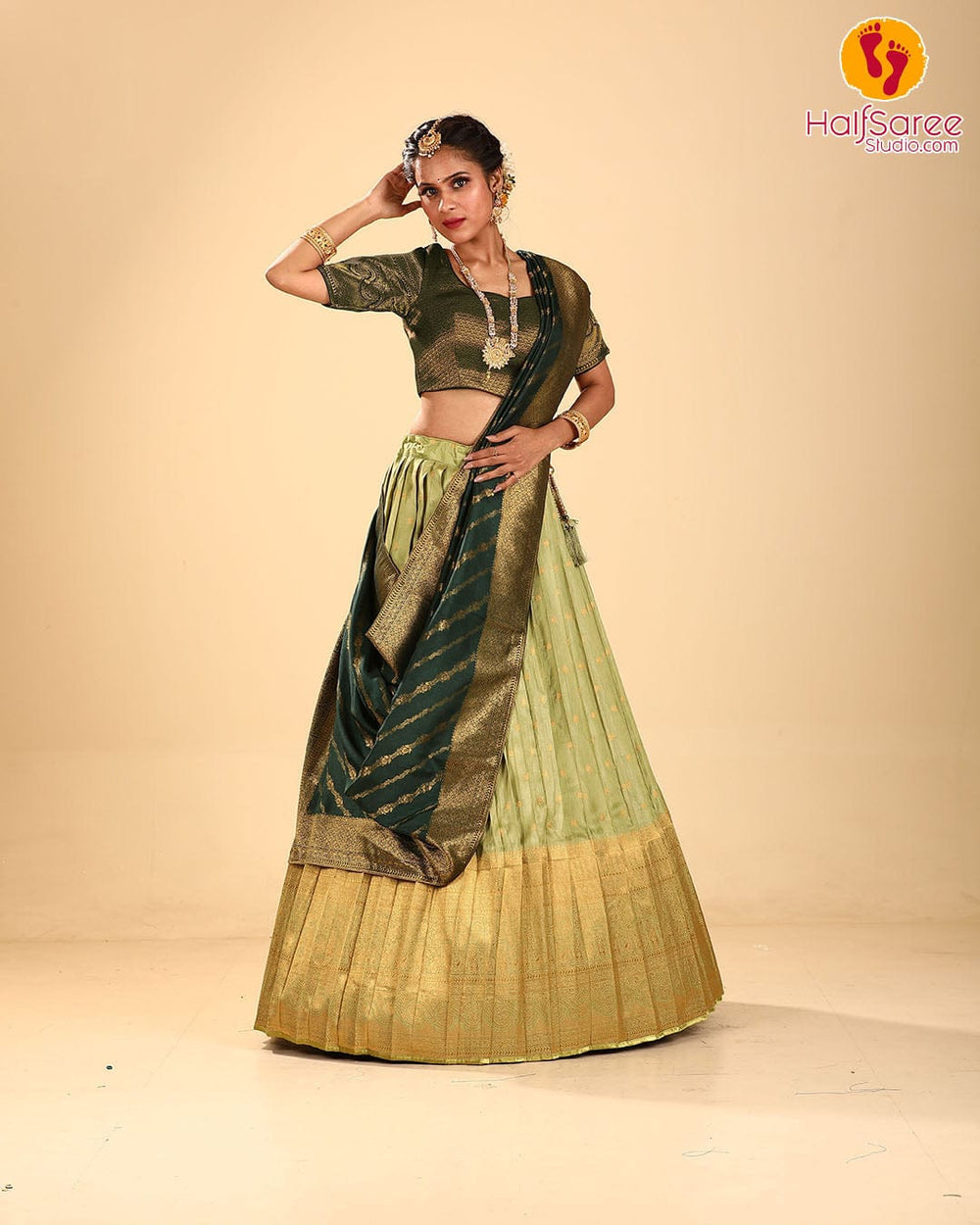 Mehendi green lehenga skirt with crop top for lehenga choli