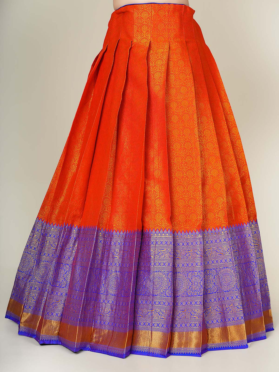 Zari Work Red and Blue Banarasi Silk Half Saree for Weddings