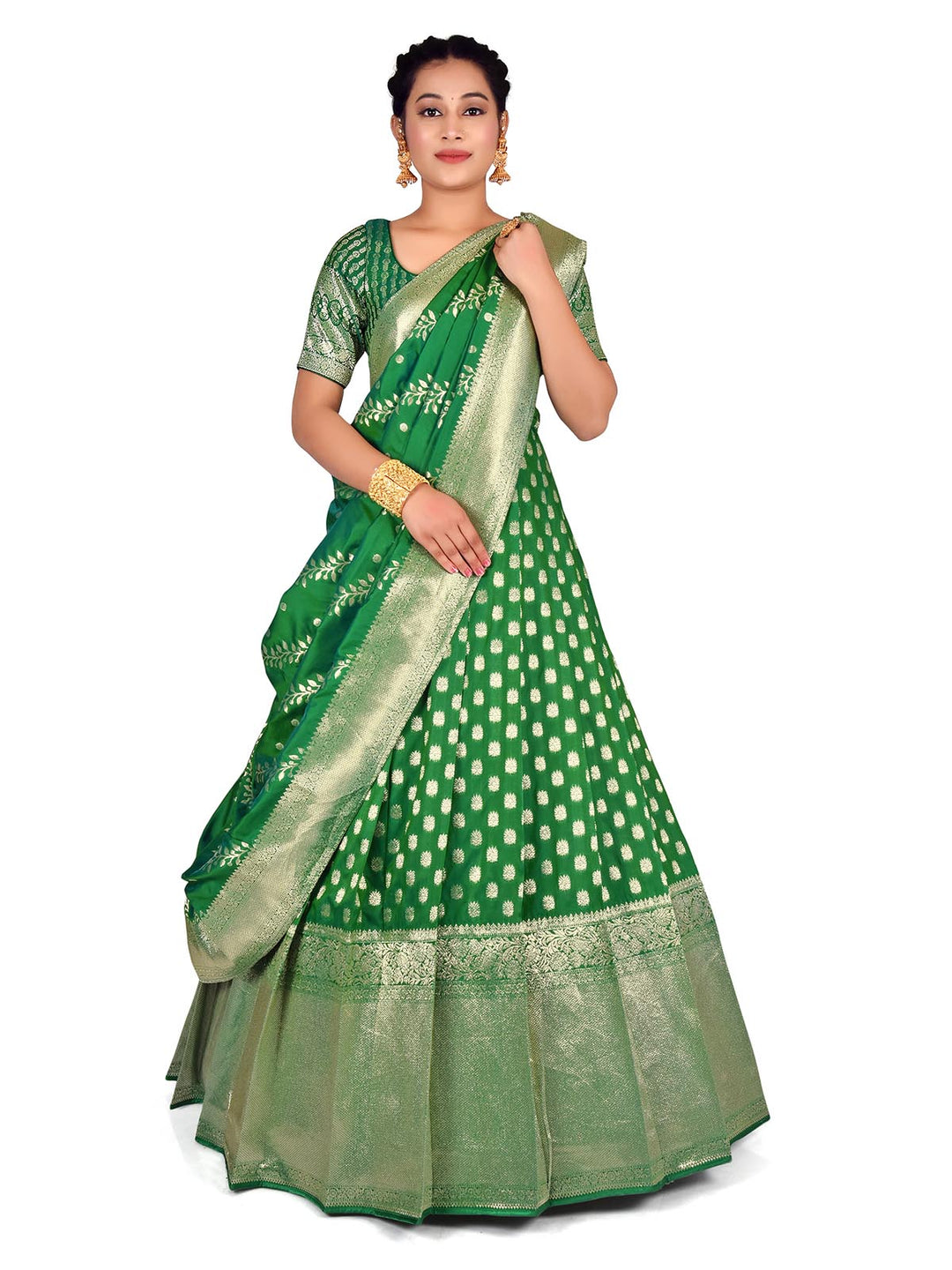 dark green ethnic wear half saree combination